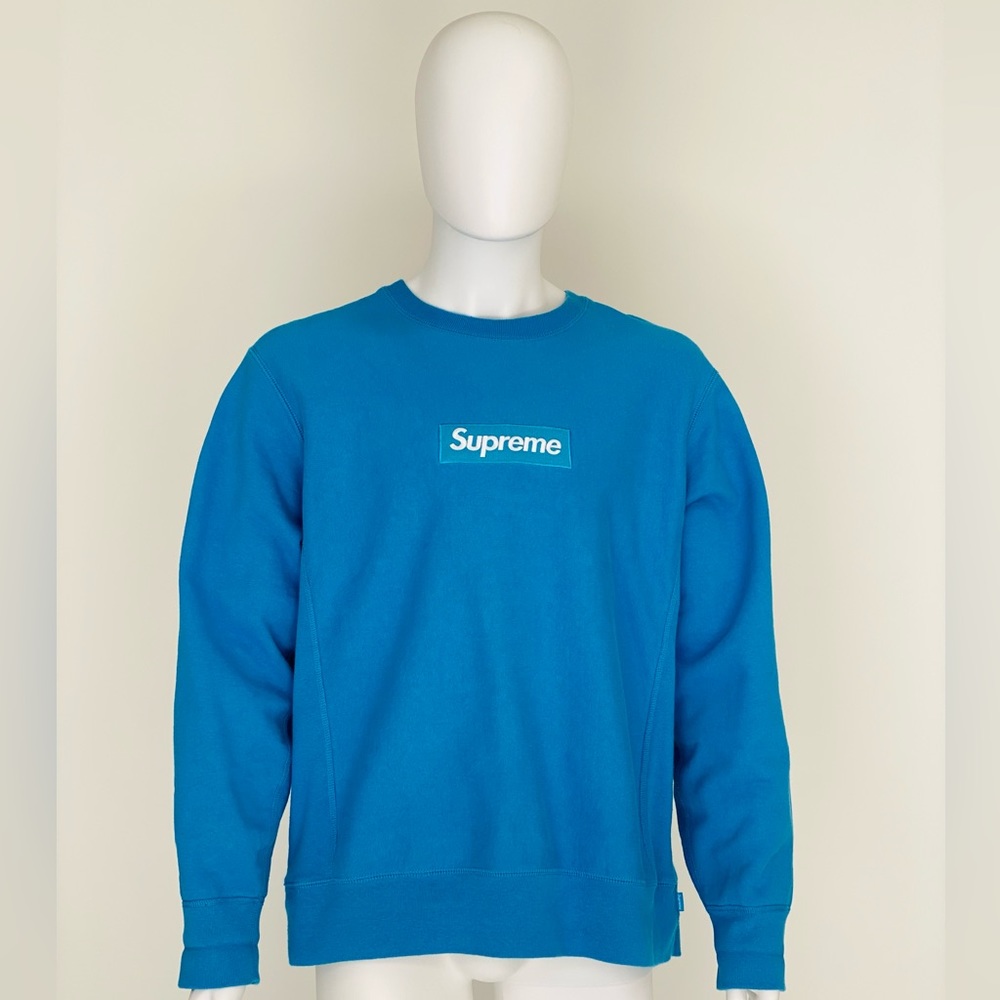 SUPREME 2018 Blue Hoodie Blue Box Logo Men Woman Size L Oversized 100% Cotton